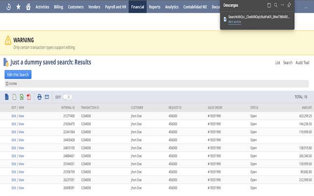 Netsuite-Suchergebnisse in JSON aus dem Chrome-Webshop zur Ausführung mit OffiDocs Chromium online