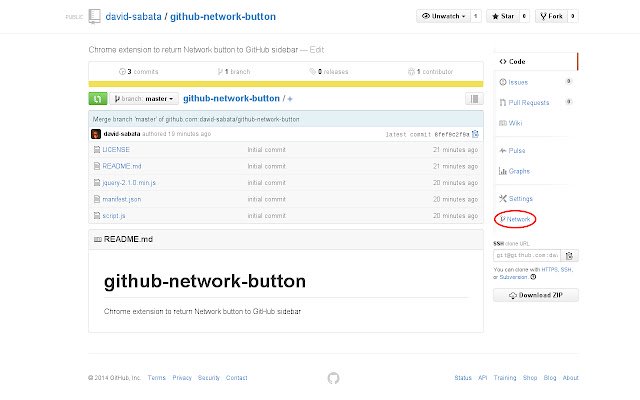 Network button for GitHub  from Chrome web store to be run with OffiDocs Chromium online