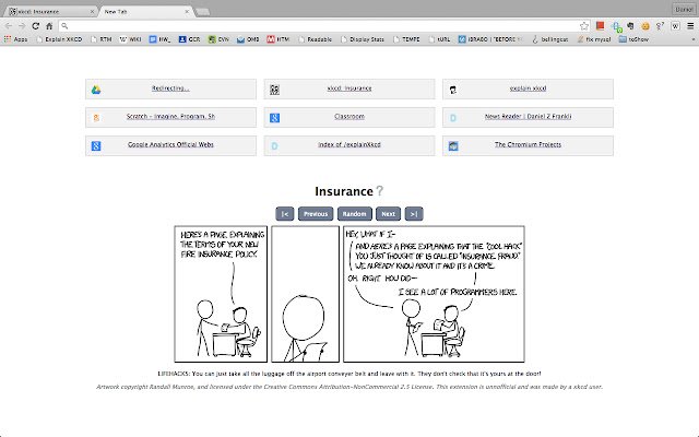 New tab page with the latest XKCD  from Chrome web store to be run with OffiDocs Chromium online