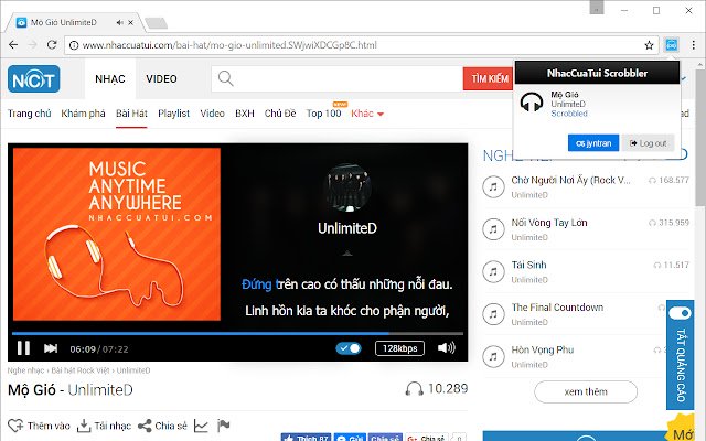 NhacCuaTui Scrobbler  from Chrome web store to be run with OffiDocs Chromium online