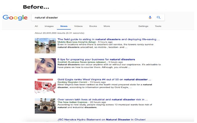 NoNaturalDisasters  from Chrome web store to be run with OffiDocs Chromium online