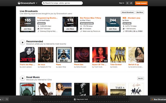 NoOrange Grooveshark  from Chrome web store to be run with OffiDocs Chromium online