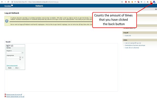 Nordea Back Button Blocker  from Chrome web store to be run with OffiDocs Chromium online