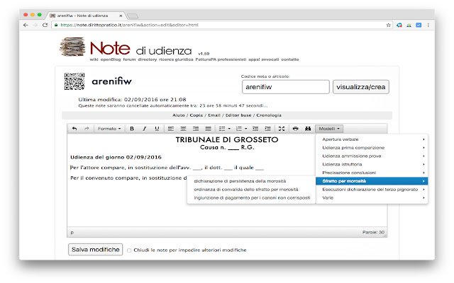 Note di udienza  from Chrome web store to be run with OffiDocs Chromium online