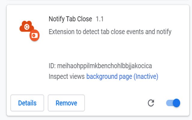 Notify Tab Close  from Chrome web store to be run with OffiDocs Chromium online