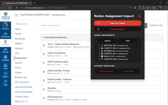 Notion Canvas Assignment Import depuis la boutique en ligne Chrome à exécuter avec OffiDocs Chromium en ligne