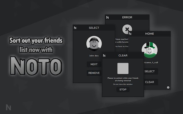 Noto | Roblox Friends Management  from Chrome web store to be run with OffiDocs Chromium online