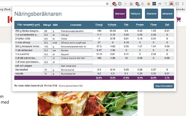 Näringsberäknaren  from Chrome web store to be run with OffiDocs Chromium online