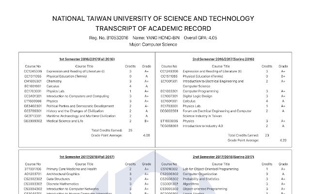 NTUST Transcript Generator  from Chrome web store to be run with OffiDocs Chromium online