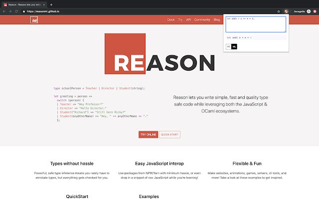 OCaml  ReasonML Formatter  from Chrome web store to be run with OffiDocs Chromium online