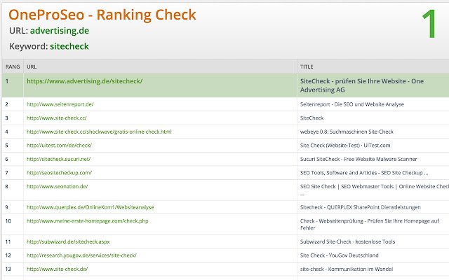 OneProSeo Ranking Check  from Chrome web store to be run with OffiDocs Chromium online