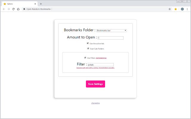 Open Random Bookmarks  from Chrome web store to be run with OffiDocs Chromium online