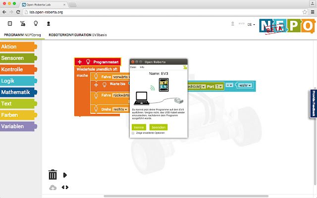 Open Roberta  from Chrome web store to be run with OffiDocs Chromium online