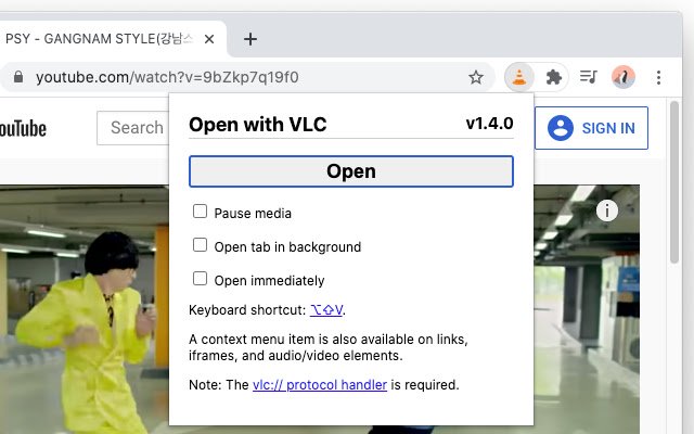 Open with VLC  from Chrome web store to be run with OffiDocs Chromium online