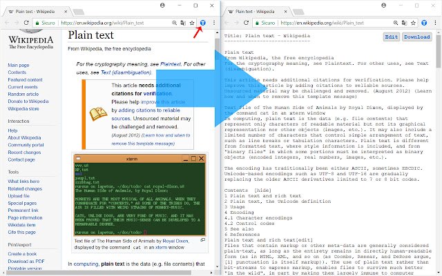 Page Plain Text  from Chrome web store to be run with OffiDocs Chromium online