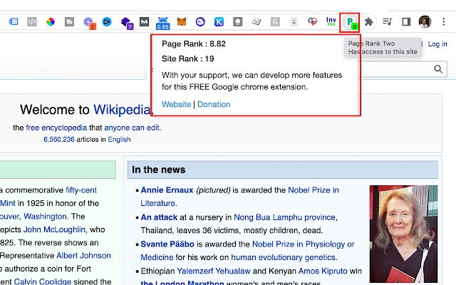 Page rank 2  from Chrome web store to be run with OffiDocs Chromium online