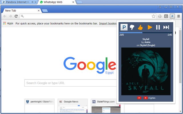 Pandora Popup Controls  from Chrome web store to be run with OffiDocs Chromium online