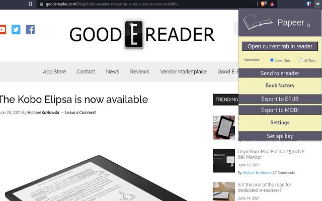 Papeer alpha Ereader companion  from Chrome web store to be run with OffiDocs Chromium online