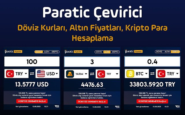 Paratic Çevirici: Döviz, Altın, Kripto Çevir  from Chrome web store to be run with OffiDocs Chromium online