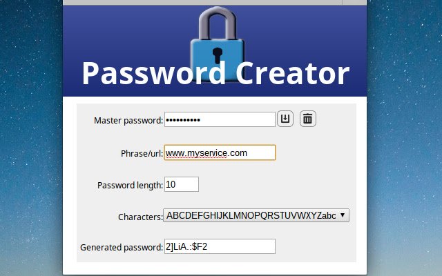 Password Creator  from Chrome web store to be run with OffiDocs Chromium online