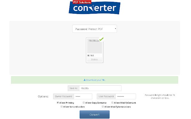 Password Protect PDF  from Chrome web store to be run with OffiDocs Chromium online