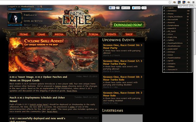 Path of Exile Streams  from Chrome web store to be run with OffiDocs Chromium online