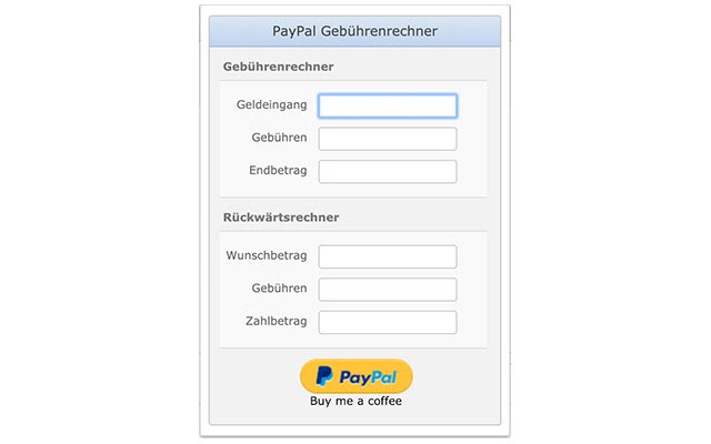 PayPal Gebührenrechner  from Chrome web store to be run with OffiDocs Chromium online