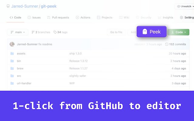 peek – GitHub to local editor in 1 click  from Chrome web store to be run with OffiDocs Chromium online