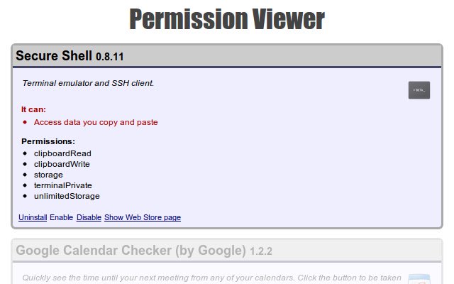 Permission Viewer  from Chrome web store to be run with OffiDocs Chromium online