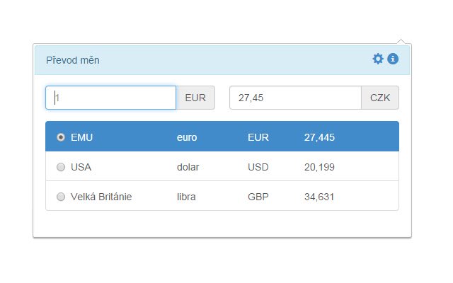 Převod měn  from Chrome web store to be run with OffiDocs Chromium online