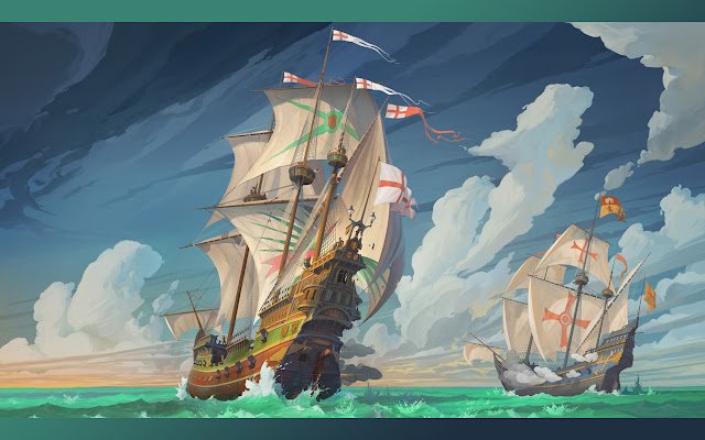 Pirate Ships in Naval Battle | 1366x768  from Chrome web store to be run with OffiDocs Chromium online