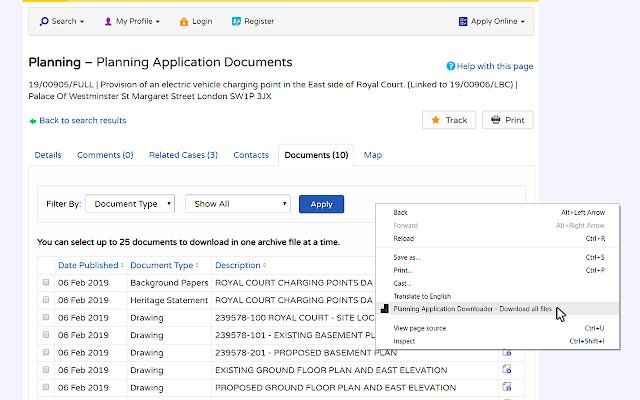 Planning Application Downloader  from Chrome web store to be run with OffiDocs Chromium online