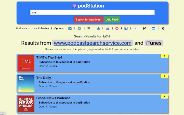 PodCasts Finder  from Chrome web store to be run with OffiDocs Chromium online