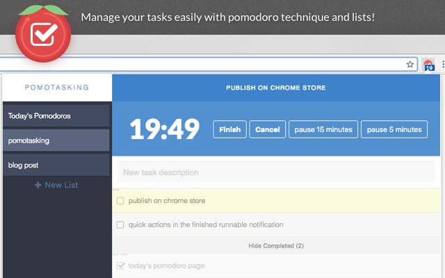 Pomotasking: Tasks lists with Pomodoro Timer  from Chrome web store to be run with OffiDocs Chromium online