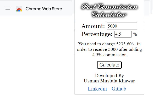 Post Commision/Tax Calculator  from Chrome web store to be run with OffiDocs Chromium online