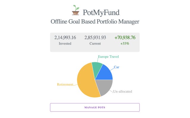 PotMyFund  from Chrome web store to be run with OffiDocs Chromium online