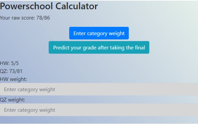 Powerschool Calculator  from Chrome web store to be run with OffiDocs Chromium online