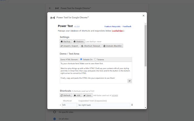 Power Text for Google Chrome™  from Chrome web store to be run with OffiDocs Chromium online