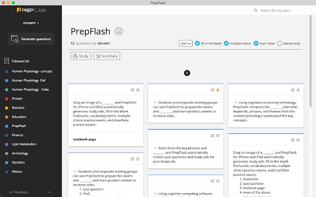 PrepFlash Automatically Create Flashcards  from Chrome web store to be run with OffiDocs Chromium online