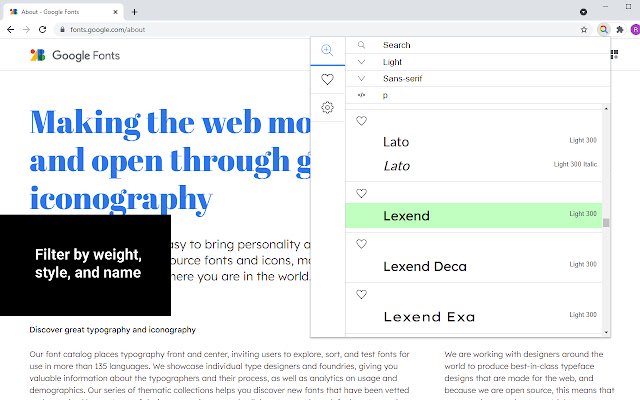 Previewer pour Google Fonts de la boutique en ligne Chrome à exécuter avec OffiDocs Chromium en ligne