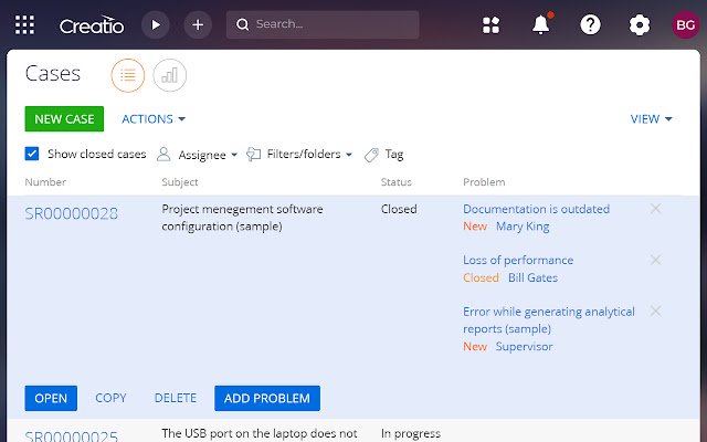 Problem management helper for Creatio  from Chrome web store to be run with OffiDocs Chromium online