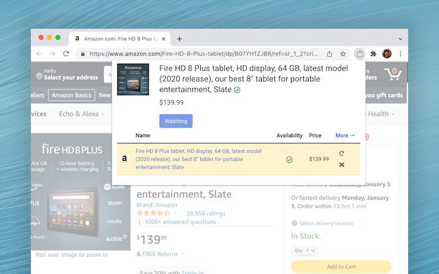 ProductWatch  from Chrome web store to be run with OffiDocs Chromium online