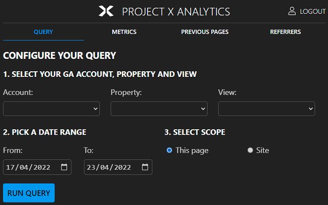 Project X Analytics ze sklepu internetowego Chrome do uruchomienia z OffiDocs Chromium online