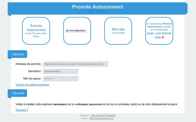 Pronote Autoconnect de Chrome web store para ejecutarse con OffiDocs Chromium en línea