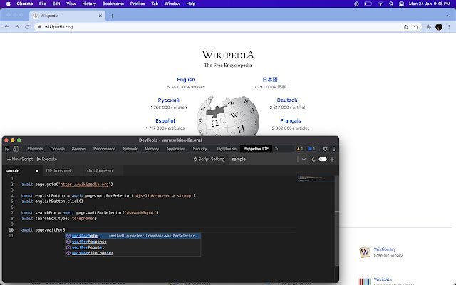 Puppeteer IDE dari toko web Chrome akan dijalankan dengan OffiDocs Chromium online