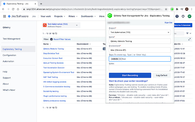 QMetry for Jira (QTM4J) Exploratory Testing  from Chrome web store to be run with OffiDocs Chromium online