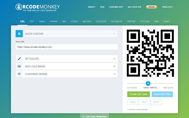 QRCode Monkey Generatore di codici QR gratuito dal negozio web di Chrome da eseguire con OffiDocs Chromium online