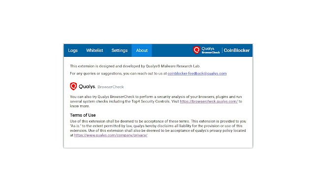 Qualys BrowserCheck CoinBlocker  from Chrome web store to be run with OffiDocs Chromium online