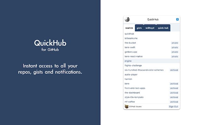 QuickHub For GitHub  from Chrome web store to be run with OffiDocs Chromium online