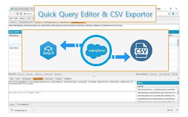 Quick Query Editor y CSV Exporter de Chrome web store se ejecutarán con OffiDocs Chromium en línea